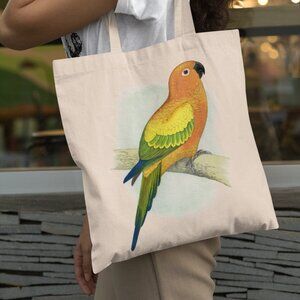 Sun Conure Vintage Parrot Print Graphic Canvas Tote Bag